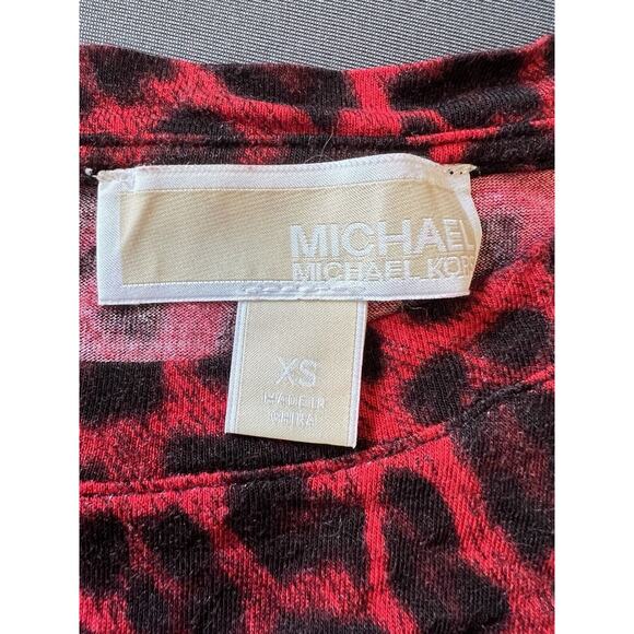 Michael Kors Cheetah Print Blouse Front Ruching Business Office Stretch Red - Picture 3 of 7